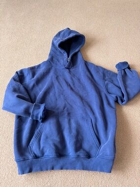 Amazon Women's Acid Washed  Blue Hooded Pullover Sweatshirt